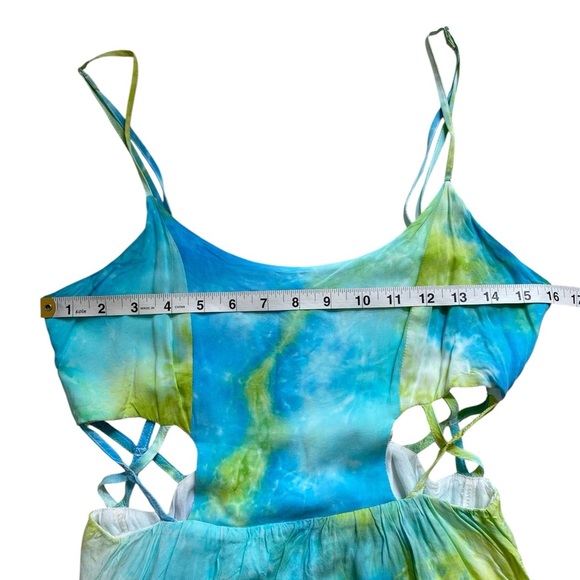 Cotton Candy Tie Dye Blue Green Cut Out Summer Mini Dress Size Medium - Picture 10 of 16
